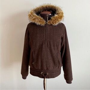 B by Burton Womens Brown Wool Blend 1/2 Zip Pullover Heavy Hooded Sz M